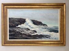 John E. Harris Maine Coast, Rocky Seascape, Oil/Canvas., Silvermine Guild picture