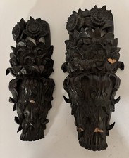 Pair Antique Victorian Wood Corbels Renaissance Hand Carved Bracket Salvage 10” picture