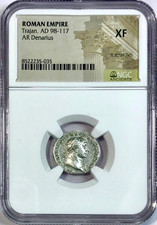 98-117 AD Trajan Ancient Roman Silver Denarius 18mm Coin NGC XF Extremely Fine picture