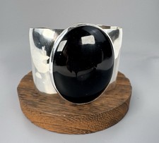 Navajo Sterling Silver FB Black Onyx Statement Flexi Cuff Bracelet 75.3g Vintage picture