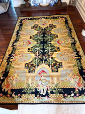 Vintage Aubusson style Needlepoint Rug Chinoiserie Elephant Monkey 70