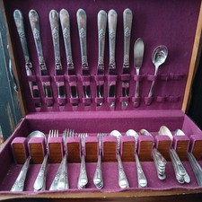Vintage 1847 Rogers Bros. Adoration Pattern Silverware 58 pcs. picture
