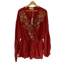 Savanna Jane Rust Red Floral Embroidered Peplum Blouse 2X New P19529 picture