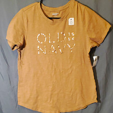 Old Navy Women’s Tan Logo Graphic Cotton Knit Crew Neck Short Sleeve Tee M picture