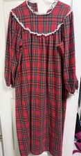 Vintage L. L. Bean Lanz Tartan Plaid Flannel Nightgown Small Lace Granny  picture