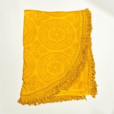 Vtg Cannon Royal Family 1960s Cotton Fringed Bedspread Medallion Twin 86”x104” picture