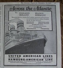 1925 United Hamburg American Across Atlantic Ship Ad picture