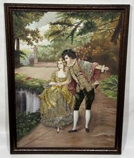 Antique Georgian Style Couple Silk Stumpwork Embroidery & Oil Painting on Silk picture