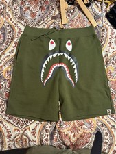A Bathing Ape BAPE Green Shark Face Fleece Cotton Sweat Shorts XL Pockets picture