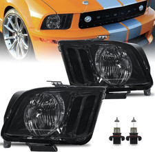 Headlights Assembly for 2005-2009 Ford Mustang Black Housing Smoke Lens Halogen picture