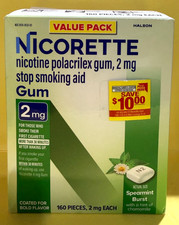 Nicorette Stop Smoking Aid 2mg Spearmint Nicotine Gum - 160 Count EXP: 08/27+ picture