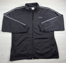 Vtg Adidas Track Jacket Black Gray 3 Stripes Full Zip Silky Shiny 2000s Y2K M picture