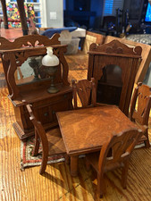 Antique N.D. Cass Co. Dollhouse Miniature Mission Dining Set Lot 6pc Wood Nice picture