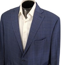 Hart Schaffner Marx Suit Mens 50R Blue Plaid Chicago Fit Wool 2-Piece Ventless picture