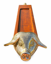 Vintage 1982 Arthur Court Pig Boar Wood Valet Tray Catchall Metal Tail 15” picture