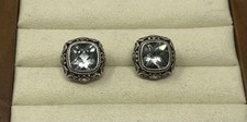 VTG EFFY RARE HALLMARK 18KGold & 925Silver Ornate Scroll Black Onyx Earrings picture