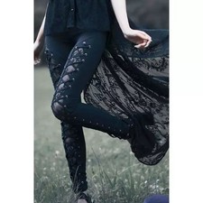 ​Killstar Crystal Crypt Lace Up Leggings Size S Black Gothic Witchy EUC picture