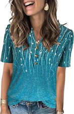 Short Sleeve Womens Casual Shirt Loose Fit V Neck Summer Top Soft Breathable picture