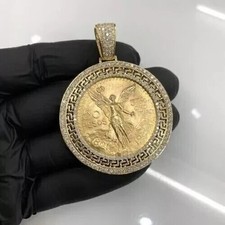1.80Ct Round Real Moissanite 50 Pesos Centenario Pendant 14K Yellow Gold Plated picture