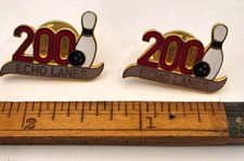 Echo Lanes Bowling 200 Enamel Lapel/Tie Tack Pins Set of 2 Ball & Pin Award picture