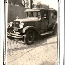 c1920s Vtg Snapshot Photo Sedan Car St Louis Auto Art Deco Border Driver 252-610 picture