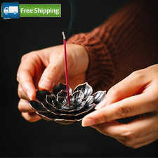 Lotus Incense Stick Burner Vintage Brass Cone Coil Holder Ash Catcher Brown USA picture