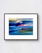 Lake Study No.10 7x5 Sunset Watercolor Painting Landscape Fine Art Wall Decor picture