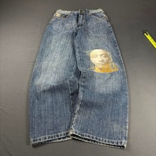 Makaveli Branded Tupac Baggy Denim Jeans Blue Faded Wash Y2K Hip Hop Size 14 picture