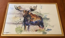 DEMDACO Dean Crouser MOOSE Watercolor Print Art 8x12 Pine Frame Box Ready Hang  picture