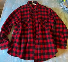 Vintage Woolrich Buffalo Plaid Wool Shirt Jacket Red Black Quilted Lined USA picture