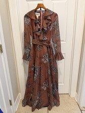 Coco California Rare Vintage Dusty Rose Floral Belted Maxi 70s/80s Retro Size 10 picture