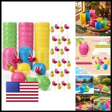 Chengu 48 Pcs Coconut Cups Party Set, 24 Coconut Cups 12 Pineapple Straws & 12 picture