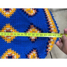Vintage Handmade Crochet Granny Square Blanket Afghan Blue Orange Boho 44x60 picture
