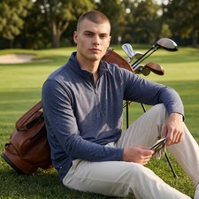 TravisMathew Mens Crestview Quarter Zip Vintage Indigo Heather TM1MWW003 XL NEW picture