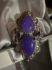Vintage Filigree Cocktail Ring Featuring Two Pear shape Size 8 Jade & Amethyst picture