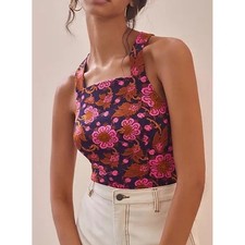 Anthropologie Porridge Floral Crossback Tank Top Pink Fuscia Rose xl boho picture