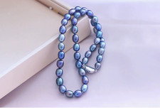 real Natural AAAA+ 9-10MM Tahitian Black Blue  baroque PEARL NECKLACE 18