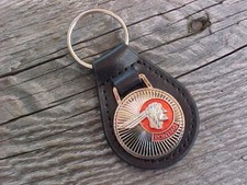 1950s PONTIAC INDIAN CHIEF CHROME LEATHER KEY FOB NOS Hi-QUALITY KEY HOLDER picture