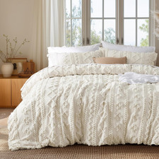 Bedsure Boho Duvet Cover Queen, Tufted Embroidery, 3-Piece, Beige picture