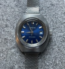 Vintage BENRUS Swiss Made Womens Automatic Watch Silver Tone W/Blue Dial A1 picture