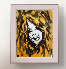 OMAN Original Painting Abstract Portrait Woman Pop Art Face Paper 8.5x11 Signed picture