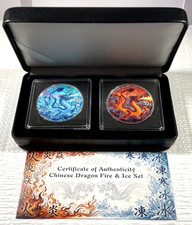 2026 China Dragon Fire & Ice 2-Coin Set 2 x 1 oz Colorized Silver 10¥ Coin Set picture