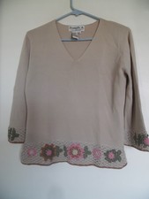 Joseph A Women M Knit Top  Blouse Shirt Beige  V Neck Long Sleeves Stretch picture