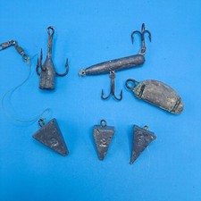 Vintage Fishing Tackle Lot 1970s Lead Sinkers Treble Hook Lures Rustic Handmade picture