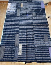 Japanese Antique Boro Patchwork Indigo Striped Cotton Fabric Large Textile Rare picture