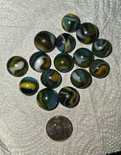 Vintage Marble Lot Machine Made Swirl Glass Toy Marbles Blue Green Yellow White picture