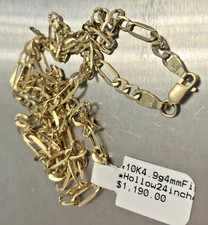 10kt Real Gold Figaro Link Semi-Solid Chain 4.9grams 4mm 24” GND Brand NWT 10K picture