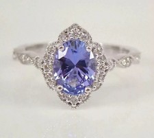 2.40 Ct Oval Cut Natural Tanzanite & Diamond Wedding Ring 14K White Gold picture