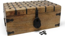 Nautical Cove Treasure Chest Wooden Box with Antique Iron Lock and Skeleton Key picture