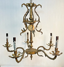 Antique Brass Bronze Chandelier, 5 Lights, Spanish Revival, Regency NEEEDS WIRED picture